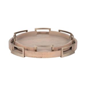 Plateaux de rangement et de service ronds élégants en bois massif avec rebord surélevé et poignées faciles à saisir, parfaits pour bar, table basse et décoration intérieure - Product Image 2