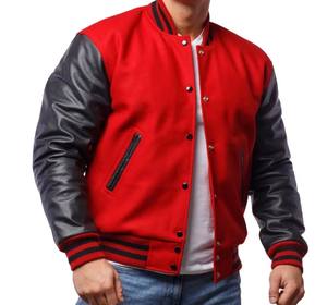 Wholesale 2026 Men's College <b>Jackets</b> with Custom Logo <b>Red</b> Wool Blank <b>and</b> <b>Black</b> PU Sleeves Letterman Baseball <b>Jacket</b> for Mens - Product Image 2