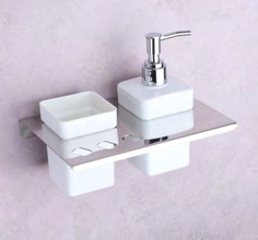 Venta al por mayor de toallero de acero inoxidable con dispensador de líquido SS montado en la pared 2 en 1 organizador de baño hoteles spas - Product Image 2