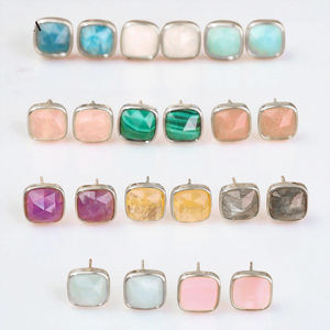 Pendientes de tuerca de cristal facetado de Plata de Ley 925, amazonita, moissanita, piedras preciosas acolchadas, venta al por mayor para mujeres - Product Image 4