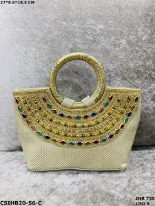 Artisan Handcrafted Designer Stone & Perlé Bridal Jute Sac à main Une soirée et un accessoire de mariage intemporels pour les femmes élégantes - Product Image 5