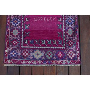 Tapis vintage 1,9x4,1 pieds, rose et bleu, tapis oriental en laine turque - Product Image 5