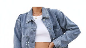 Chaqueta Vaquera Vintage para Mujer, Transpirable, Corte Regular, Lavada, con Remaches Decorativos, Informal, con Solapa, Corta, de Color, para Invierno, Primavera y Verano - Product Image 3