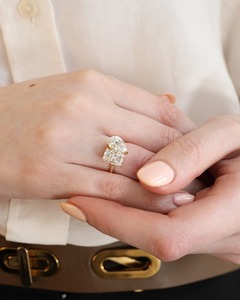 6x9mm pear cut moissanite and 6x9mm radiant cut moissanite <b>two</b> <b>stone</b> toi et moi <b>ring</b> gold plated bypass engagement fine jewelry - Product Image 3