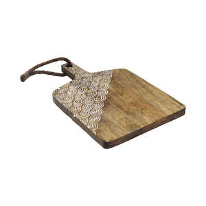 Handcrafted Mango <b>Wood</b> Chopping Board with Wave Engraving Rustic Decorative Serving Tray & Charcuterie Platter with Rope Handle - Product Image 1