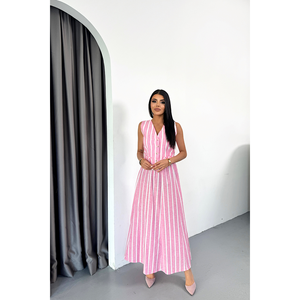 Conjunto de Vestido Casual con Chaleco a Rayas de Lino Rosa y Falda Larga - Product Image 6