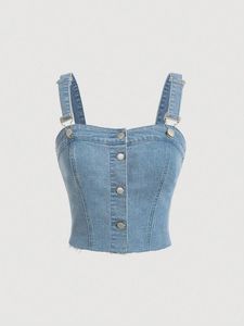 Corset moderne Haut en denim Mode basique Décontracté Chic Moderne Slim-Fit Vintage Charm Light Wash Intemporel Structuré - Product Image 3