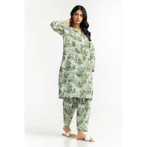 ชุดเซ็ตสองชิ้นลำลองสำหรับผู้หญิง สีขาว ผ้าโพลีแคมบริค ระบายอากาศได้ดี คอวี แขนยาว ลายพิมพ์ ชุดเซ็ตฤดูใบไม้ผลิ/ฤดูร้อน กางเกงขาสั้น ไซส์ XS/XS - Product Image 4