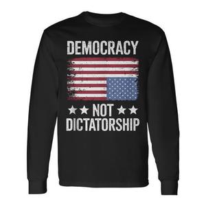T-Shirt Premium a Maniche Lunghe Pro Democrazia e Anti-Dictatura, Contro Maga e Oligarchia, per Uso Promozionale - Product Image 1