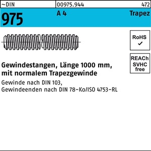 Tige filetée DIN 975 Filetage trapézoïdal TR 24 X 5 X 1000mm Acier inoxydable A4 1 pièce - Product Image 1