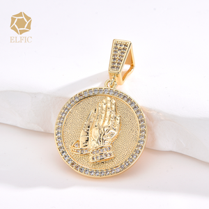 Mặt dây chuyền hình bàn tay cầu nguyện, mặt Chúa Giê-su, vàng 14K mạ vàng, bán buôn trực tiếp từ nhà máy, bán chạy, dành cho nam - Product Image 4