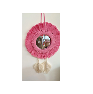 Fantaisie Rose Couleurs Conception Macramé Mur Monté Miroir À La Mode Looks Finition Naturelle Décoration De Noël Pour Salon Décor - Product Image 1