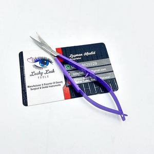 Tijeras de resorte moradas PS con logotipo personalizado, pinzas para cejas de acero inoxidable con hoja curva para pestañas Microquirúrgicas para dar forma a las cejas - Product Image 5