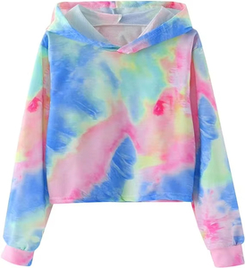 Nuevo estilo de alta calidad para mujer Crop Top Tie Dye Hoodie Personalizable Color y Logo Diseño de algodón transpirable para el invierno - Product Image 6