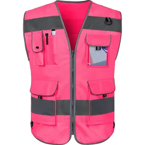 2022 Hi Vis Vest 9 Pockets High Visibility Reflective Safety Vest for Men Women Safety Construction Vest with Reflective Strips