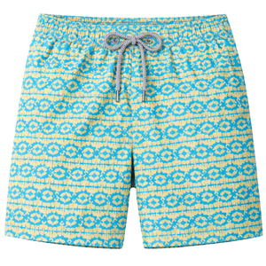 Shorts de bain recyclés pour hommes, motif animal turquoise, séchage rapide, avec taille élastique et poches à cordon - Product Image 1