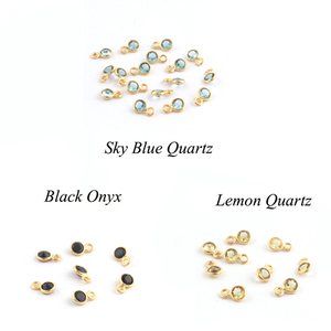Conector de joyería de cuarzo azul cielo redondo, hecho a medida, conjunto de bisel chapado en oro, lote de 20 unidades - Product Image 6