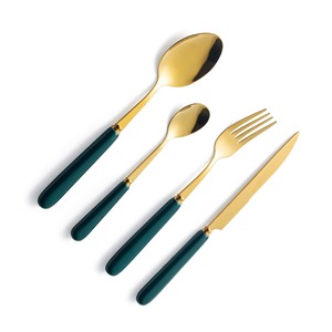 Cubiertos chapados en Color plateado, cubiertos de acero inoxidable, ideales para cocina, mesa, café, uso doméstico, juego de mango de madera pura de 4 Uds. - Product Image 6