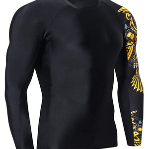 mens compression shirt graphic sleeve long sleeve athletic custom printed <b>tight</b> fit gym wear rash guard private label UPF 50+ - Product Image 3