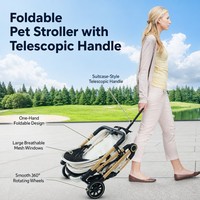 Poussette de luxe pliable pour animaux de compagnie avec cadre en aluminium, poignée télescopique, 4 roues, style valise, chariot de voyage pour chats et chiens (toutes saisons)