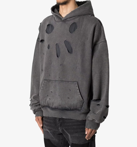 Vente en gros de sweats à capuche délavés 2025 lourds pour hommes de haute qualité en coton molletonné Vintage Distressed Acid Wash Pull Design pour l'hiver - Product Image 6