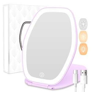 Espejo portátil con iluminación de 3 colores con pantalla táctil, espejo de tocador hexagonal con luz LED para viajes, escritorio, Hogar (púrpura) - Product Image 1