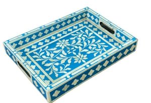 Bandeja decorativa con incrustaciones de hueso con patrones de diseño floral Bandeja para servir con incrustaciones de hueso para vajilla - Product Image 4