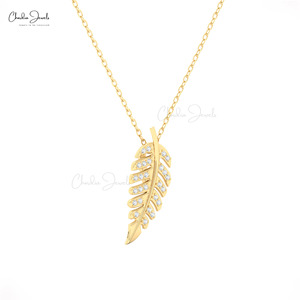 Nouveautés Pendentif feuille de diamant blanc de taille ronde de 1mm pour cadeau de mariage avec des bijoux en or 14k poinçonnés articles en gros en vrac - Product Image 1