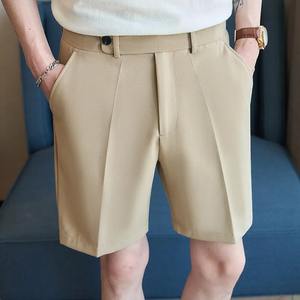 2025กางเกงขาสั้นผู้ชายผ้าคอตตอน100% ใหม่สำหรับฤดูร้อนกางเกงขาสั้นเอวตาข่ายสีทึบกางเกงขาสั้นคุณภาพสูงกางเกงขาสั้นลำลองธุรกิจเพื่อสังคม - Product Image 5