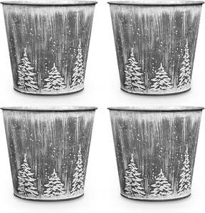 Cubo de Navidad, jardinera de jardín de Navidad, Cubo de estaño galvanizado, adornos navideños para interiores y exteriores, decoración navideña - Product Image 1