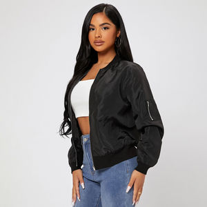 Nueva chaqueta bomber de satén con cremallera frontal y cuello levantado para mujer, chaqueta de satén transpirable de alta calidad de mejor diseño para mujer - Product Image 5