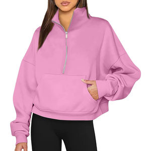 Sudadera de algodón polar suave y cómoda con media cremallera y cuello alto estampado para mujer, venta al por mayor - Product Image 4