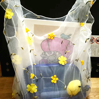 Nouveau 2023 personnalisé mignon et fort Transparent fleur sac fourre-tout 15 x 13.5in avec 7 pouces poignée broderie organza fourre-tout