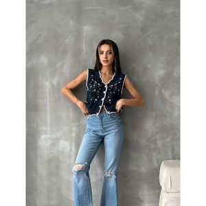 Chaleco Bordado Azul Marino para Mujer Topshow, Producto de Venta al Por Mayor - Product Image 3