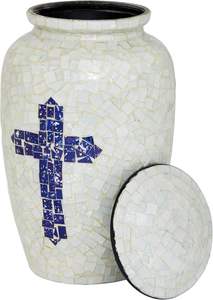 Urne funéraire faite à la main en aluminium blanc bleu croix pour cendres humaines grande urne funéraire de taille adulte appliquée à la main taille personnalisée individuelle - Product Image 5