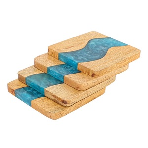 Dessous de verre en résine époxy simples créatifs populaires Sous-verres d'isolation thermique en bois d'acacia Sous-verres ronds et carrés Sous-verres en pierre - Product Image 4