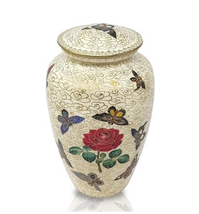 Urne funéraire florale rose ivoire et rouge Urne funéraire adulte fabriquée à la main Grande urne solide et abordable pour cendres humaines Taille personnalisée - Product Image 4