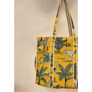 Bolso de mano acolchado de algodón 100% hecho a mano, bolso de hombro térmico con cremallera estampada en la jungla para mujer, cadenas portátiles a rayas suaves - Product Image 2