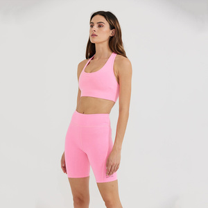 Conjuntos de entrenamiento de impacto para mujer Sujetadores deportivos delanteros de 2 piezas Pantalones cortos para botín Ejercicio Gimnasio Yoga Gimnasio Fitness Conjuntos al por mayor - Product Image 4