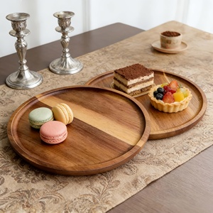 Plateaux ronds <span class=keywords><strong>en</strong></span> <span class=keywords><strong>bois</strong></span>, adaptés aux gâteaux, au café, aux tasses à thé, plateau <span class=keywords><strong>de</strong></span> service <span class=keywords><strong>en</strong></span> <span class=keywords><strong>bois</strong></span> naturel pour les apéritifs, le pain, les fruits - Product Image 1