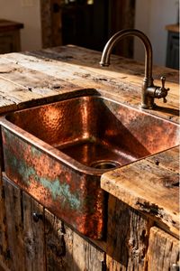 Évier de cuisine en cuivre de style ferme de luxe pour cuisines spacieuses avec surface finie à la main et durabilité - Product Image 4