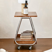 Table d'appoint roulante de luxe moderne en gros, table basse mobile en bois massif noyer avec cadre en acier inoxydable, chariot de service portable