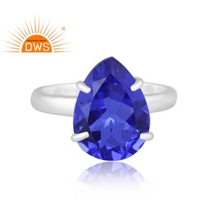 Hot Selling Fine Sterling <b>Silver</b> Doublet Tanzanite Quartz Gemstone <b>Statement</b> <b>Ring</b> Custom Jewelry Manufacturer - Product Image 3