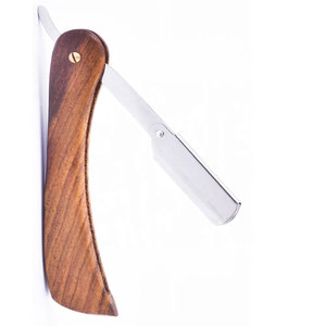Maquinilla de afeitar recta de acero inoxidable de una hoja con mango de madera, pelo de seguridad desechable, cara, cuerpo, Bikini, Material plástico - Product Image 2