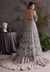 Robe de bal moderne haut de gamme en mousseline de soie, longueur ras du sol, avec broderie en dentelle et cristaux, col montant, pour femmes, tenue de soirée festive - Product Image 4