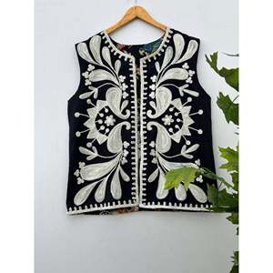 Indian Suzani Hand Embroidered Woven Eco-Friendly Floral Pattern <b>Jacket</b> Women Traditional Vintage <b>Kantha</b> Waistcoat Ethnic Vest - Product Image 1
