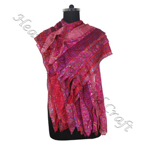 Recycled Silk Sari 15 Strips Designer Handmade <b>Scarves</b> Stole Shawls SC579 Fine Silk Wholesale Recycled Vintage Sari Female <b>Scarf</b> - Product Image 4