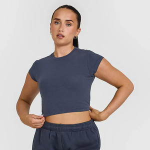 Camiseta de algodón 100% para mujer con logotipo personalizado OEM, azul verdadero, informal, elegante, de diseñador, ajuste relajado, ligero, transpirable, gimnasio, Verano - Product Image 1