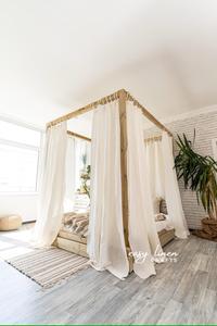 Cortinas modernas de cama con dosel de lino transparente con lazos superiores, incluye accesorios de procesamiento, juego de cortinas de cama con panel - Product Image 6