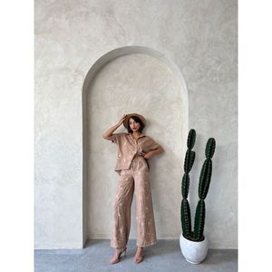 TOPSHOW Wholesale Light Brown Embroidered <b>Linen</b> Shirt for Women, Casual Long Sleeve Blouse with Unique Pattern DSN2 - Product Image 4